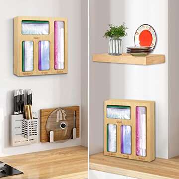 buways Food Storage Bag Organizer, Bamboo Sandwich Bag Organizer, Kitchen Drawer Organizer for Ziplock Bag,Compatible with Ziploc, Glad, Hefty, Solimo, for Gallon, Quart, Sandwich & Variety Size Bags