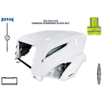 KOZAK Fiberglass Hood Shell with Turn Marker Lights (Right Passenger and Left Driver Side) compatible with Volvo VNL Gen III 2018+ PLUS Logo, 2x 22 inch Windshield Wipers, License Plate Frame and Vest