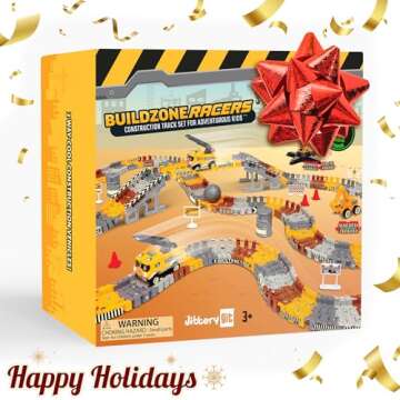 JITTERYGIT Construction Race Track Site Toy - Including Sandbox Vehicles, Trucks, Excavator, Bulldoz...
