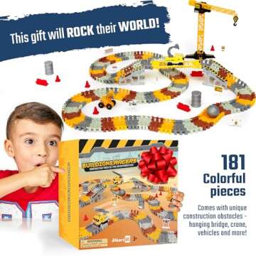JITTERYGIT Construction Race Track Site Toy - Including Sandbox Vehicles, Trucks, Excavator, Bulldozer, Dump Truck, Crane - Birthday Gift for Kids, Boys, Girls, Toddlers for Ages 3 4 5 6 7 8 Year Old