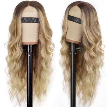 AISI HAIR Blonde Wig for Women, Long Wavy Lace Hairline Blond Synthetic Middle Part Ombre Blonde Wig...