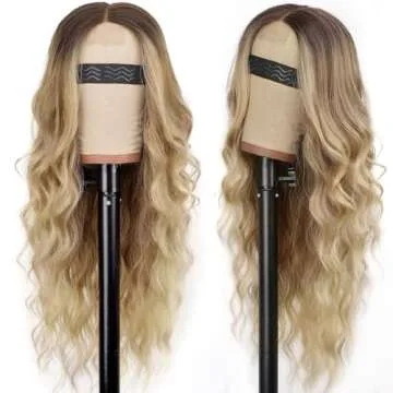 AISI HAIR Blonde Wig for Women, Long Wavy Lace Hairline Blond Synthetic Middle Part Ombre Blonde Wig...