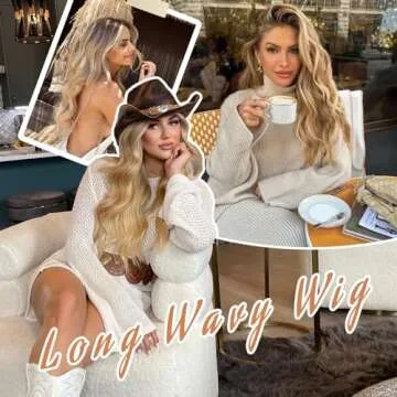 AISI HAIR Blonde Wig for Women, Long Wavy Lace Hairline Blond Synthetic Middle Part Ombre Blonde Wigs for Daily Party-26 Inch