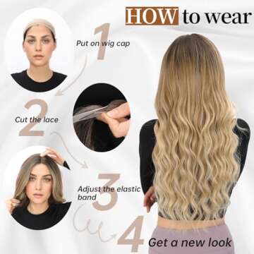 AISI HAIR Blonde Wig for Women, Long Wavy Lace Hairline Blond Synthetic Middle Part Ombre Blonde Wigs for Daily Party-26 Inch