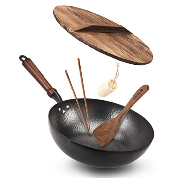 BIELMEIER Wok Pan 12.5", Woks and Stir Fry Pans with lid, Carbon Steel Wok with Cookware Accessories...