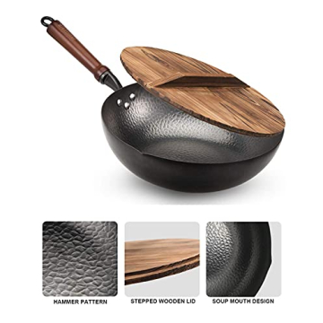 BIELMEIER 12.5" Carbon Steel Wok with Lid and Accessories