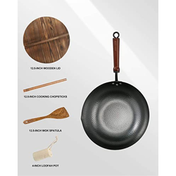 BIELMEIER 12.5" Carbon Steel Wok with Lid and Accessories