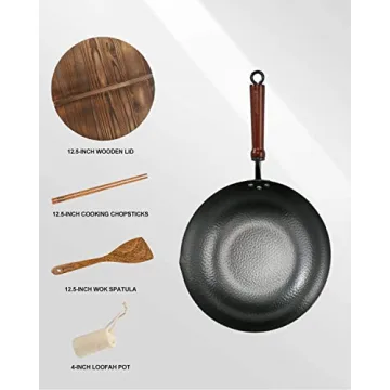 BIELMEIER 12.5" Carbon Steel Wok with Lid and Accessories