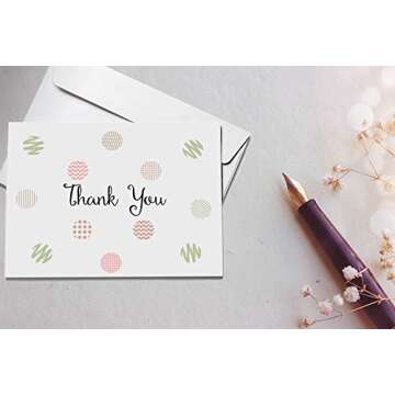 Oaklyn 48 Pack Thank You Cards with Envelopes 4"x 5.25" for Weddings, Baby Shower, Birthday Parties, Business, and Graduation Thank You Cards Blank - Assorted