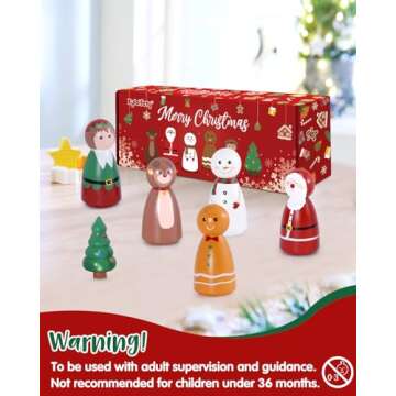 Xylolfsty 6pcs Christmas Peg Dolls Wooden Toys Playset Santa Reindeer Xmas Tree Elf Snowman Gingerbr...