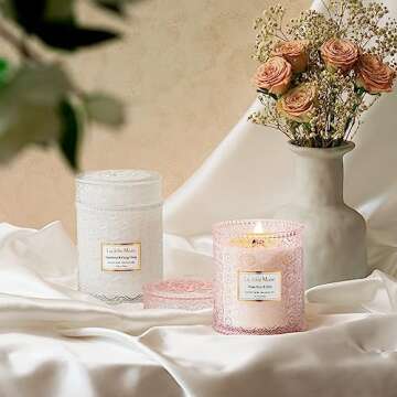 LA JOLIE MUSE Large Candles Set 2, Wood Wick Candle, Rose Noir & Oud, Gardenia & Ylang Ylang Candle,...