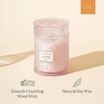 LA JOLIE MUSE Large Candles Set 2, Wood Wick Candle, Rose Noir & Oud, Gardenia & Ylang Ylang Candle, 90 Hours Long Burn Time Each, House Warming Gift New Home, Candles Gifts, Pink & White Candle Gift