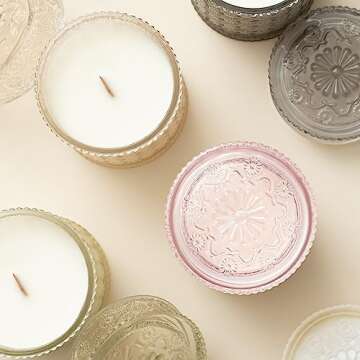 LA JOLIE MUSE Large Candles Set 2, Wood Wick Candle, Rose Noir & Oud, Gardenia & Ylang Ylang Candle, 90 Hours Long Burn Time Each, House Warming Gift New Home, Candles Gifts, Pink & White Candle Gift