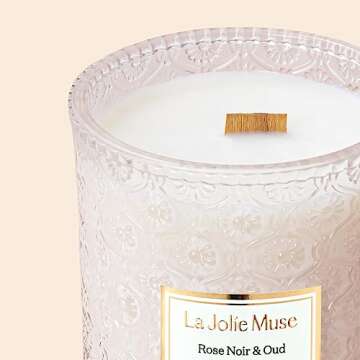 LA JOLIE MUSE Large Candles Set 2, Wood Wick Candle, Rose Noir & Oud, Gardenia & Ylang Ylang Candle, 90 Hours Long Burn Time Each, House Warming Gift New Home, Candles Gifts, Pink & White Candle Gift
