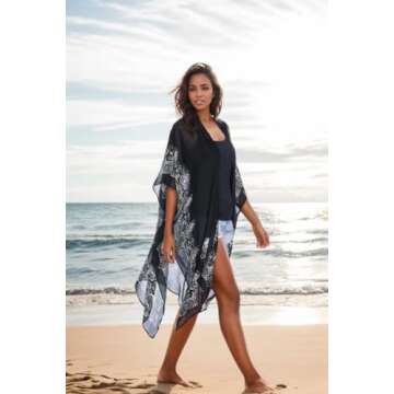 Moss Rose Women's Beach Cover Up Kimono - Bohemian Floral Print, Breezy Resort Style