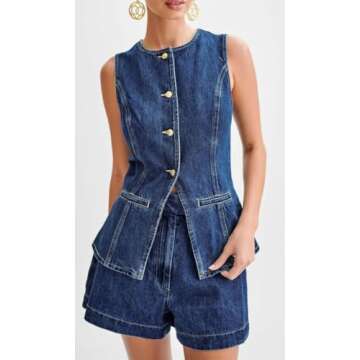 colarat Women's Denim 2 Piece Set Casual Business Sleeveless Jean Blazer Vest Tops and Shorts Outfit...
