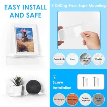 OAPRIRE Clear Acrylic Floating Shelves Set of 2 with Cable Clips - Easily Expand Wall Space - Small Wall Shelf with Strong Adhesive for Bathroom, Bedroom, etc