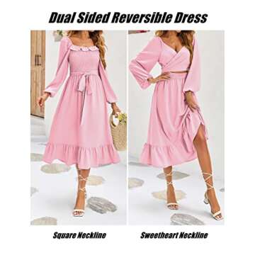 Miladusa Womens Spring Wedding Guest Dresses 2023 Square Neck Long Sleeve Flowy Modest Beach Wedding...