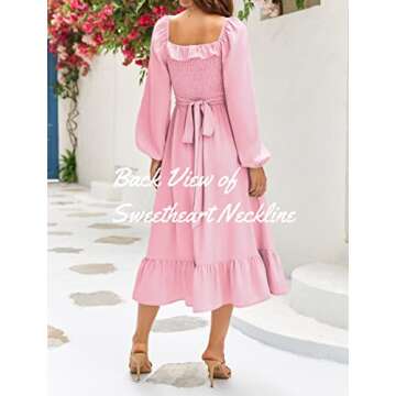 Miladusa Womens Spring Wedding Guest Dresses 2023 Square Neck Long Sleeve Flowy Modest Beach Wedding Guest Dress Baby Shower Dress (Pink, Large)