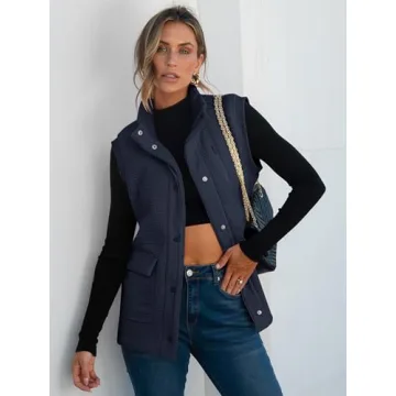 ANRABESS Womens Fuzzy Fleece Vest Sleeveless Casual Warm Button Down Sherpa Jackets Outerwear With Pockets Winter Fashion Navy Blue Medium
