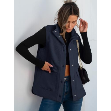 ANRABESS Womens Fuzzy Fleece Vest Sleeveless Casual Warm Button Down Sherpa Jackets Outerwear With Pockets Winter Fashion Navy Blue Medium