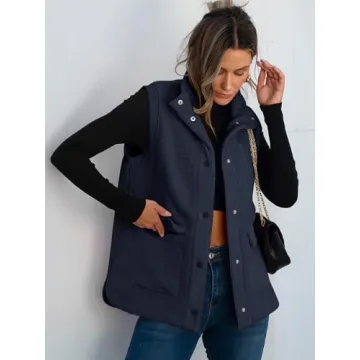 ANRABESS Womens Fuzzy Fleece Vest Sleeveless Casual Warm Button Down Sherpa Jackets Outerwear With Pockets Winter Fashion Navy Blue Medium