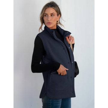 ANRABESS Womens Fuzzy Fleece Vest Sleeveless Casual Warm Button Down Sherpa Jackets Outerwear With Pockets Winter Fashion Navy Blue Medium