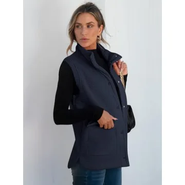 ANRABESS Womens Fuzzy Fleece Vest Sleeveless Casual Warm Button Down Sherpa Jackets Outerwear With Pockets Winter Fashion Navy Blue Medium