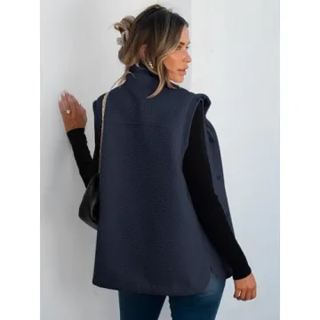 ANRABESS Womens Fuzzy Fleece Vest Sleeveless Casual Warm Button Down Sherpa Jackets Outerwear With Pockets Winter Fashion Navy Blue Medium