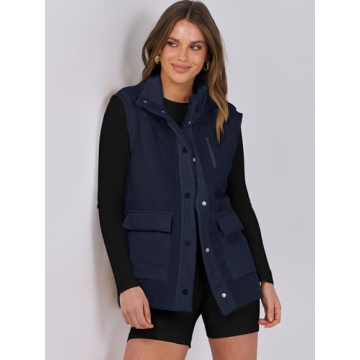 ANRABESS Womens Fuzzy Fleece Vest Sleeveless Casual Warm Button Down Sherpa Jackets Outerwear With Pockets Winter Fashion Navy Blue Medium