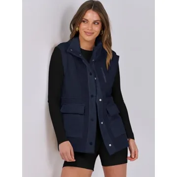 ANRABESS Womens Fuzzy Fleece Vest Sleeveless Casual Warm Button Down Sherpa Jackets Outerwear With Pockets Winter Fashion Navy Blue Medium