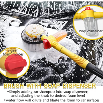 KUJOBUY Rotating Car Wash Brush with Foam Dispenser