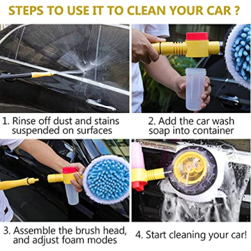 KUJOBUY Rotating Car Wash Brush with Foam Dispenser