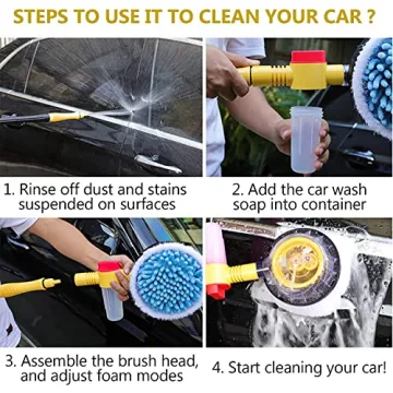 KUJOBUY Rotating Car Wash Brush with Foam Dispenser