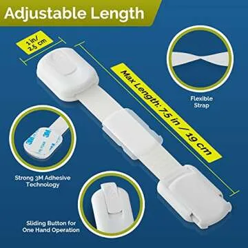 Child Safety Strap Locks (10 Pack) Baby Locks for Cabinets and Drawers, Toilet, Fridge & More. 3M Adhesive Pads. Easy Installation, No Drilling Required, White