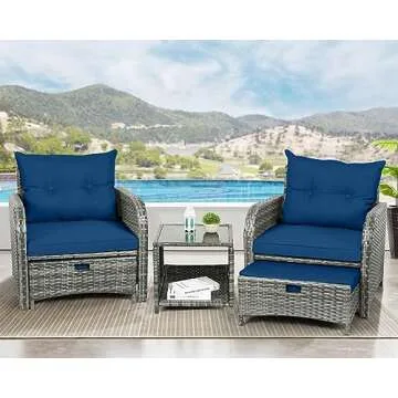 FYRICKYLINOO 5 Pieces Wicker Outdoor Patio Chairs Set with Ottoman, All Weather PE Rattan Patio Conv...