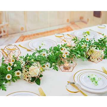 Hewory Geometric Tealight Candle Holders Gold, Modern Metal Geo Wedding Centerpieces for Table, Voti...