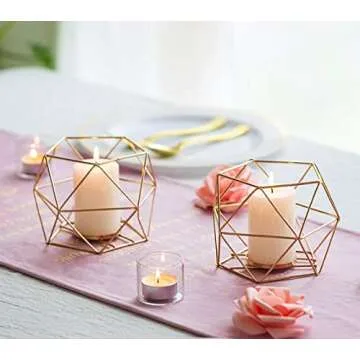 Hewory Geometric Tealight Candle Holders Gold, Modern Metal Geo Wedding Centerpieces for Table, Votive Candle Stand Accent for Tea Light for Home Shelf Mantel Christmas Birthday Party Decor, 6pcs