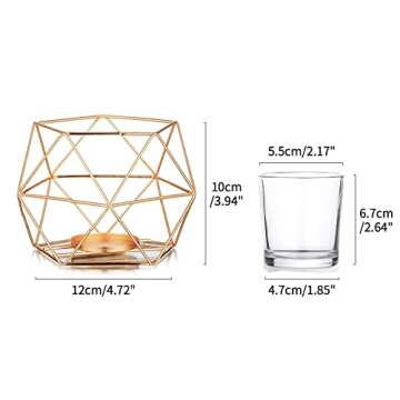 Hewory Geometric Tealight Candle Holders Gold, Modern Metal Geo Wedding Centerpieces for Table, Votive Candle Stand Accent for Tea Light for Home Shelf Mantel Christmas Birthday Party Decor, 6pcs