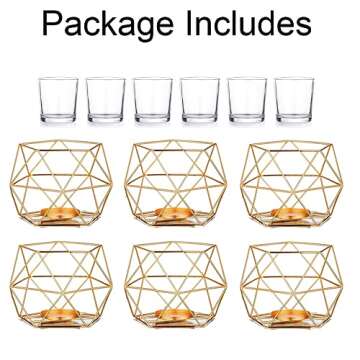 Hewory Geometric Tealight Candle Holders Gold, Modern Metal Geo Wedding Centerpieces for Table, Votive Candle Stand Accent for Tea Light for Home Shelf Mantel Christmas Birthday Party Decor, 6pcs