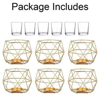 Hewory Geometric Tealight Candle Holders Gold, Modern Metal Geo Wedding Centerpieces for Table, Votive Candle Stand Accent for Tea Light for Home Shelf Mantel Christmas Birthday Party Decor, 6pcs