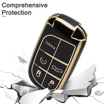 SUNCARACCL for Jeep Key Fob Cover with Leather Keychain, Soft TPU Full Cover Protection Key Case for Grand Cherokee Renegade Dodge Durango Challenger Journey Smart Key