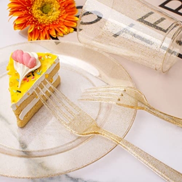 WELLIFE 50 PCS Gold Glitter Dinnerware Set for Events