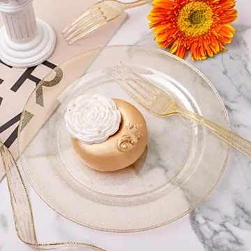 WELLIFE 50 PCS Gold Glitter Dinnerware Set for Events