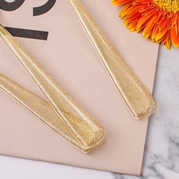 WELLIFE 50 PCS Gold Glitter Dinnerware Set for Events