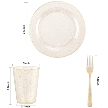 WELLIFE 50 PCS Gold Glitter Dinnerware Set for Events