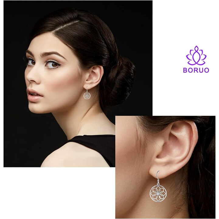 Lotus Flower Yoga Earrings in 925 Sterling Silver