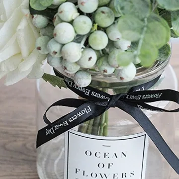 Ins Style Vase with Artificial Flower Set 1 Piece Fake Rose Berry Leaf Floral Flower Arrangement Glass Rose (White S)