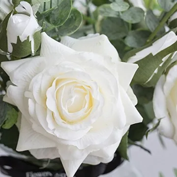Ins Style Vase with Artificial Flower Set 1 Piece Fake Rose Berry Leaf Floral Flower Arrangement Glass Rose (White S)