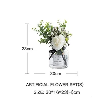 Ins Style Vase with Artificial Flower Set 1 Piece Fake Rose Berry Leaf Floral Flower Arrangement Glass Rose (White S)